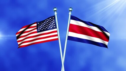USA and Costa Rica Flag Waving On Pole Loop