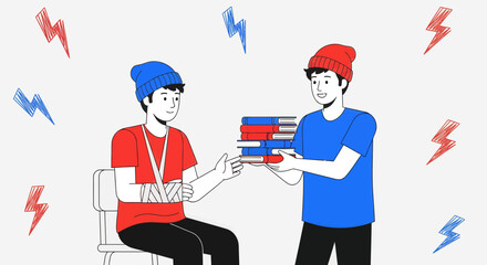 A Helping Hand: Illustrated Scene Depicts Supportive Assistance And Academic Aid