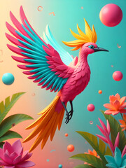 Obraz premium 3D Pop-art Style (Animal) - Flying Cendrawasih Bird