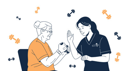 Fototapeta premium Elderly Empowerment Through Exercise and Support: A Vector Illustration