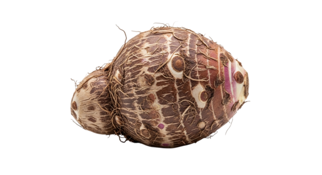 Taro root isolated on transparent background, a starchy vegetable often used in asian and polynesian cuisine, known for its unique flavor and texture