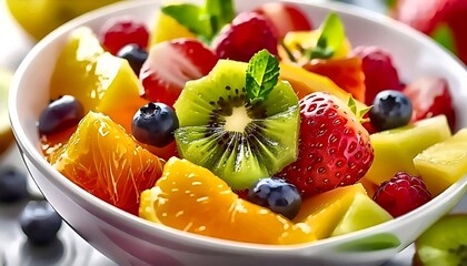 Vibrant Fruit Salad Bowl: Kiwi, Berries, and Citrus Delight