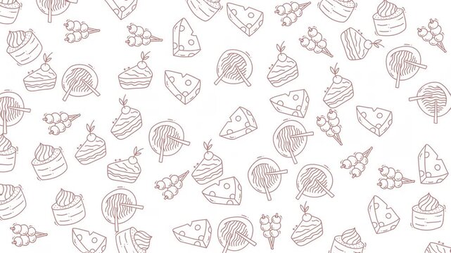 Pattern of cake, cheese and more perfect for food blogs, menus and social media posts craving vibrant food imagery.