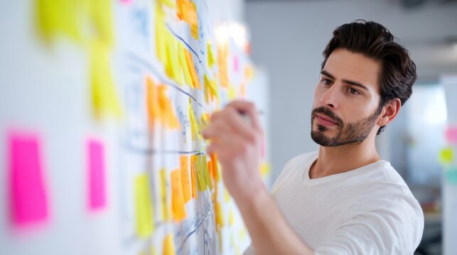 Agile Project Management Strategy Development and Planning Using Sticky Notes and Whiteboard Collaboration