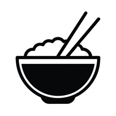 Rice Bowl With Chopsticks Outline Vector Illustration