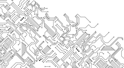 Abstract digital background with technology circuit board texture. Electronic motherboard illustration. Seamless digital technology background with white backdrop.