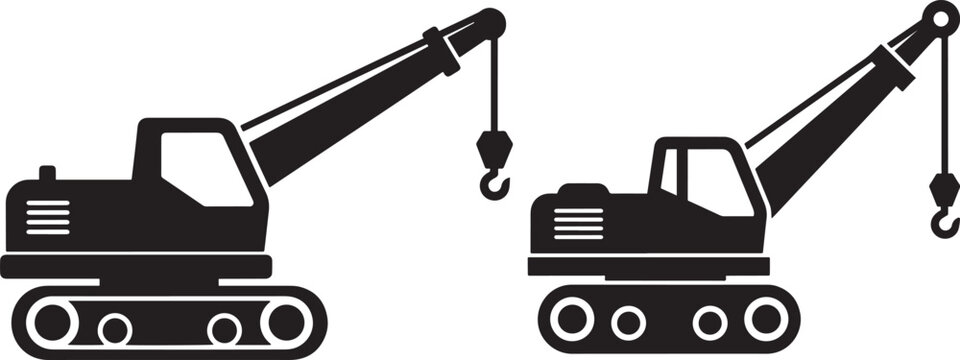 Two crawler crane silhouettes on white background silhouette