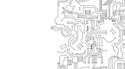 Abstract digital background with technology circuit board texture. Electronic motherboard illustration. Black circuit connection on white background.