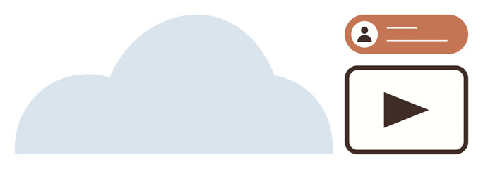 Cloud element, user profile, and video icon representing online storage, sharing, streaming, social media, technology collaboration, and digital platforms. Ideal for cloud computing networking