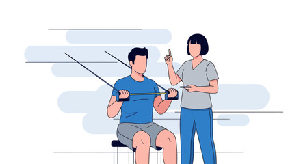 Patient Undergoing Physical Therapy Rehabilitation Exercising With Professional Guidance For