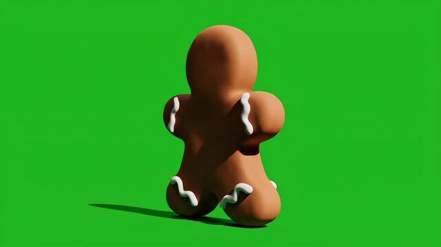 Gingerbread Man on Green Screen Festive Holiday Cookie Character Christmas Sweet Treat Animation.