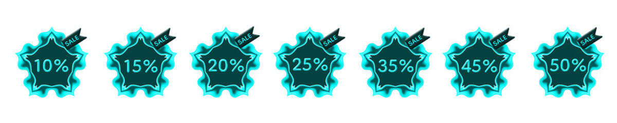 A vibrant turquoise blue glow neon banner featuring a bold “10% - 50% Sale” message with luminous light effects. Designed with Royal modern glowing accents, a high-contrast promotional style