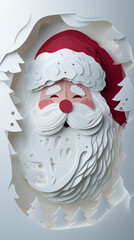 Santa Claus head with white Christmas trees