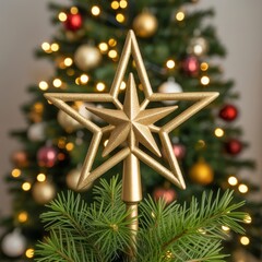 Bright Golden Star Christmas Tree Topper with Warm Holiday Light