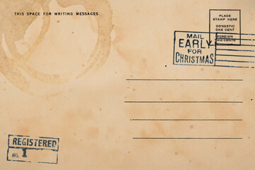 Backside of postcard with dirty stain