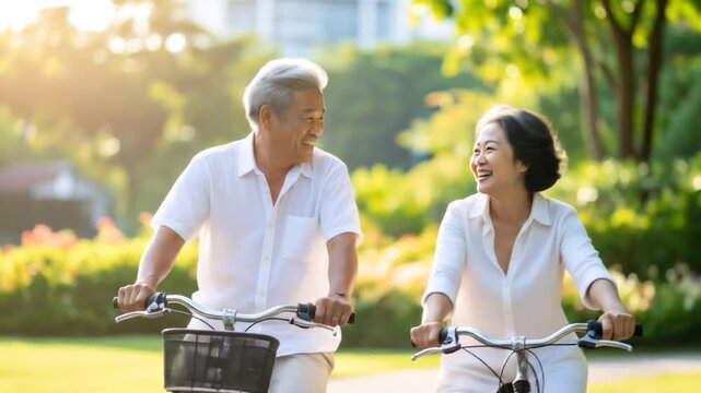 Seniors Cycling in Park.