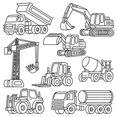 Construction Vehicles Coloring Page Trucks Diggers Bulldozers Line Art