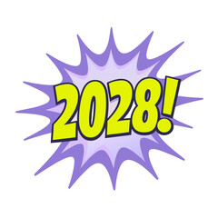 2028 comic burst pop art vector year future