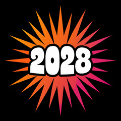2028 white numbers on energetic starburst background