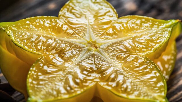 A Stunning Time-Lapse of a Star Fruit Showing Its Natural Beauty and Texture Detail