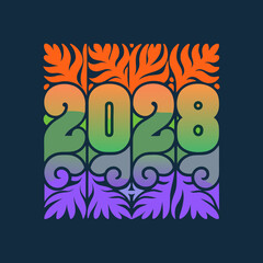 2028 year number with floral pattern gradient new year