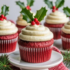 Delicious Christmas Red Velvet Cupcakes with Cream Cheese Frosti