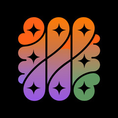 Abstract gradient shapes with starbursts on black graphic