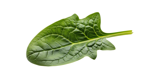 Fresh spinach leaf isolated on transparent background, showcasing its vibrant green color and texture, a nutritious addition to any healthy diet