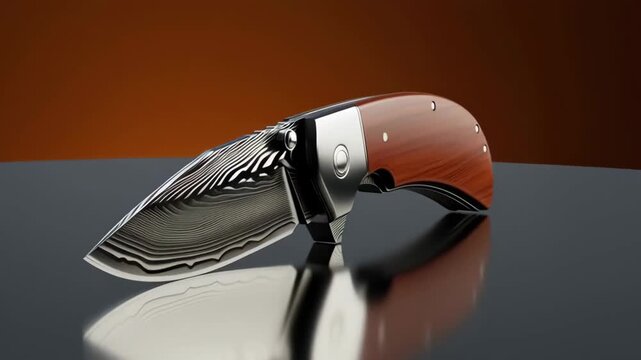 Damascus Steel Folding Knife: Close-Up of a Sharp, Elegant Pocket Tool