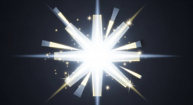 Radiant starburst with shimmering light rays and golden sparkles, creating a dazzling and festive effect on a dark backdrop
