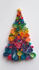 Colorful paper quilling Christmas tree with copy space
