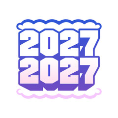 Bold 2027 Numbers With Blue and Pink Cloud Accents