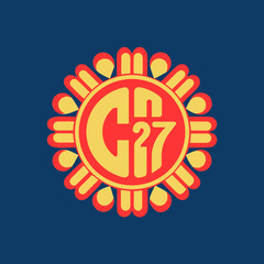 Circular monogram badge with letters C and 27 vector