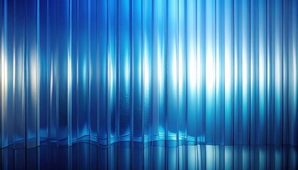 Abstract ribbed glass background in blue gradient tones with vertical wave texture and glossy light reflection, perfect for modern tech design, minimal visuals or digital surface presentations