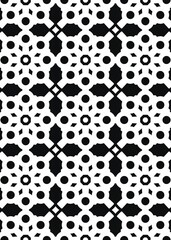 This shows a black and white pattern, with alternating shapes like circles and octagons. The shapes combine to form a seamless, ornate, and symmetrical design.