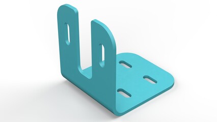 Metallic Blue L Bracket. Isolated. White background. 3D Render