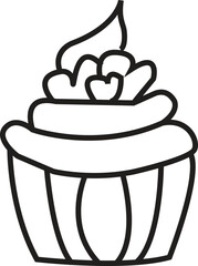 Simple Hand-Drawn Cupcake Line Art Drawing with Swirl Icing for Kids Party Coloring Page