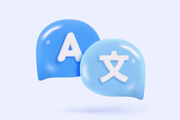 3D language translate realistic icon signs, dictionary and chat translator. speak bubble symbol language concepts. 3d speech studying icon vector illustration
