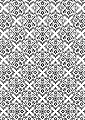 Black and white design showcases repeated floral and geometric elements. The pattern is seamless and features detailed hand-drawn style decorations.