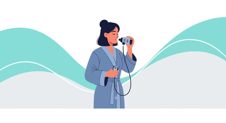 Woman Taking Breath Test with Medical Device for Health Analysis and Diagnosis