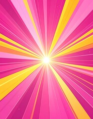 A vibrant abstract illustration featuring radiating stripes of pink and yellow that converge towards a central point of bright light