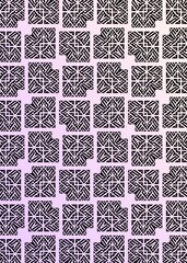 The design shows numerous geometrical shapes made of black lines. There are squares and square-like shapes with a missing corner, which creates a right angle.