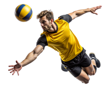  Diving Volleyball Athlete in Black–Yellow Gear PNG