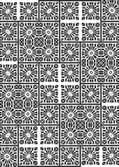 An interesting black and white design featuring a repeating pattern of geometric shapes. The design appears tessellated and incorporates squares and rectangles.