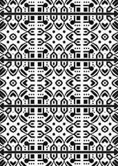 A detailed geometric pattern features interwoven shapes in black and white, creating a captivating design suitable for various artistic projects and modern interiors.