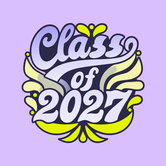 Class of 2027 script with yellow and purple accents