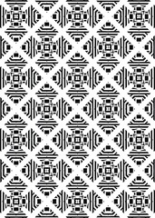 A striking arrangement of black and white geometric shapes forms a repeating pattern that can be used for textiles, wallpapers, or graphic designs. The bold contrasts enhance visual appeal.