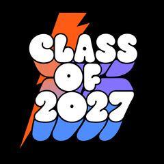 Class of 2027 text with lightning bolt graphic graduation