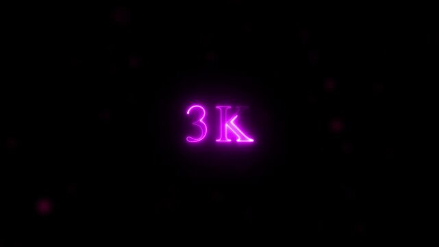  congratulations for neon 3k Follower neon Text Animation. media, celebration social banner vector, 3k template, like, 3k follower business congratulation anniversary, blog card, icon, thank you..