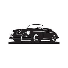 Classic German Sports Car Vector Silhouette. Vintage Retro Convertible Automobile Icon. Old Speedster Graphic Illustration Isolated on White Background.
